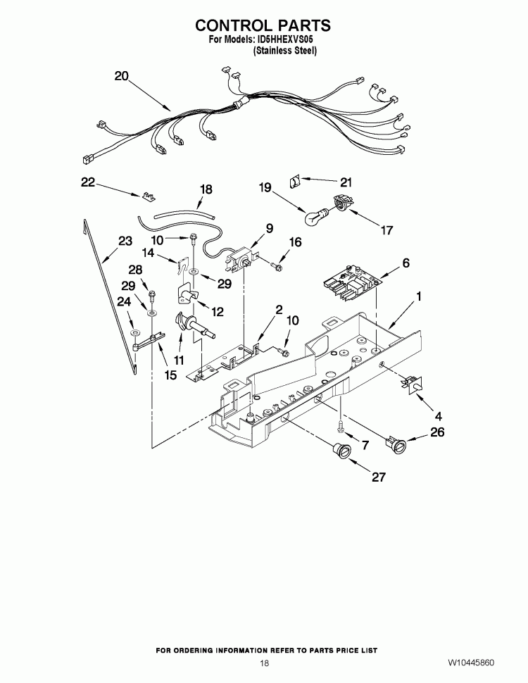 CONTROL PARTS Diagram and Parts List for ID5HHEXVS05  Whirlpool Refrigerator