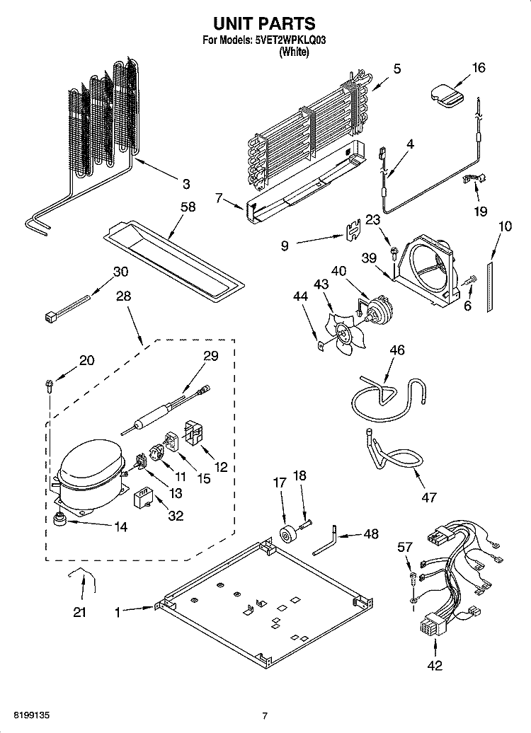 UNIT PARTS Diagram and Parts List for 5VET2WPKLQ03  Whirlpool Refrigerator