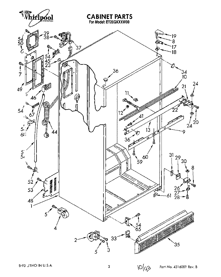 CABINET Diagram and Parts List for ET20GKXXW00  Whirlpool Refrigerator