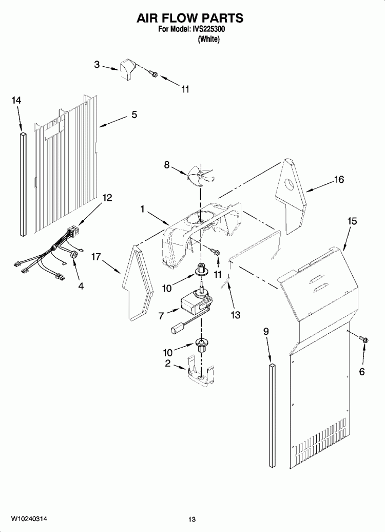 AIR FLOW PARTS Diagram and Parts List for IVS225300  Inglis Refrigerator