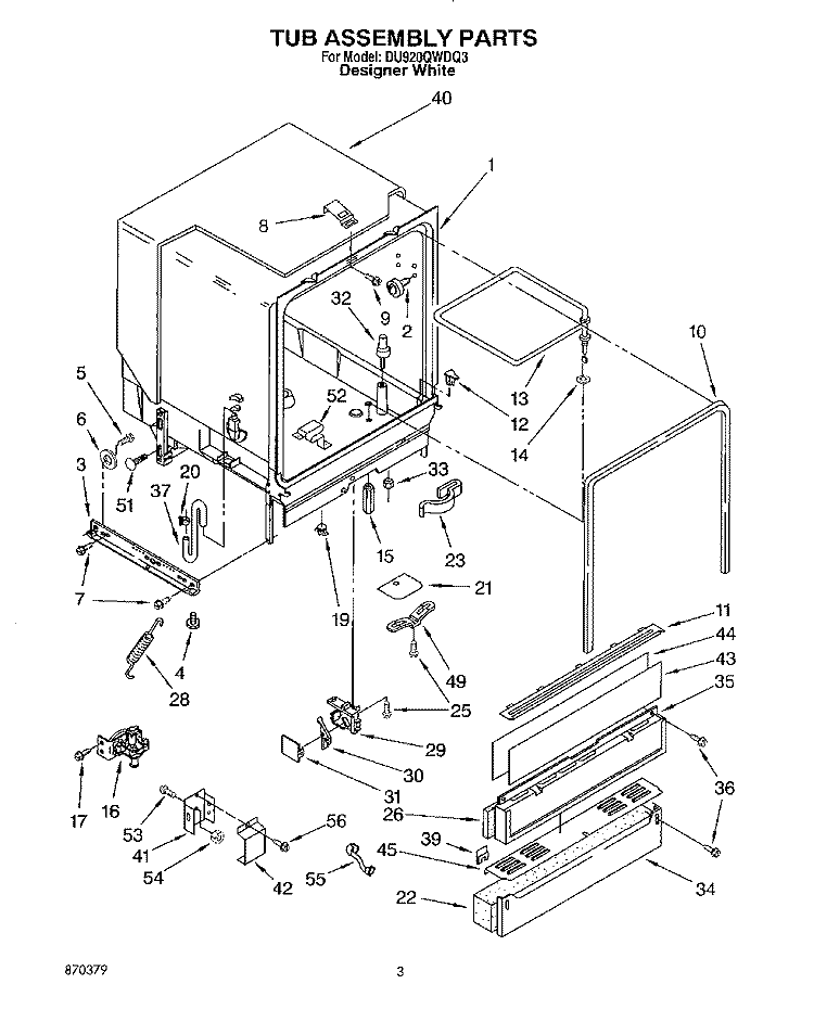 TUB ASSEMBLY Diagram and Parts List for DU920QWDQ3  Whirlpool Dishwasher