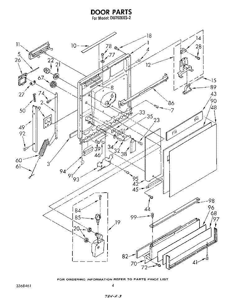 DOOR Diagram and Parts List for DU7600XS2  Whirlpool Dishwasher