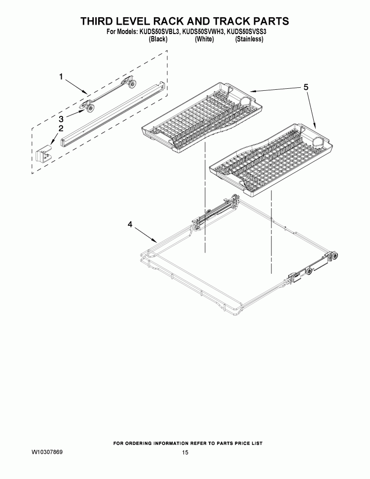 THIRD LEVEL RACK AND TRACK PARTS Diagram and Parts List for KUDS50SVSS3  KitchenAid Dishwasher
