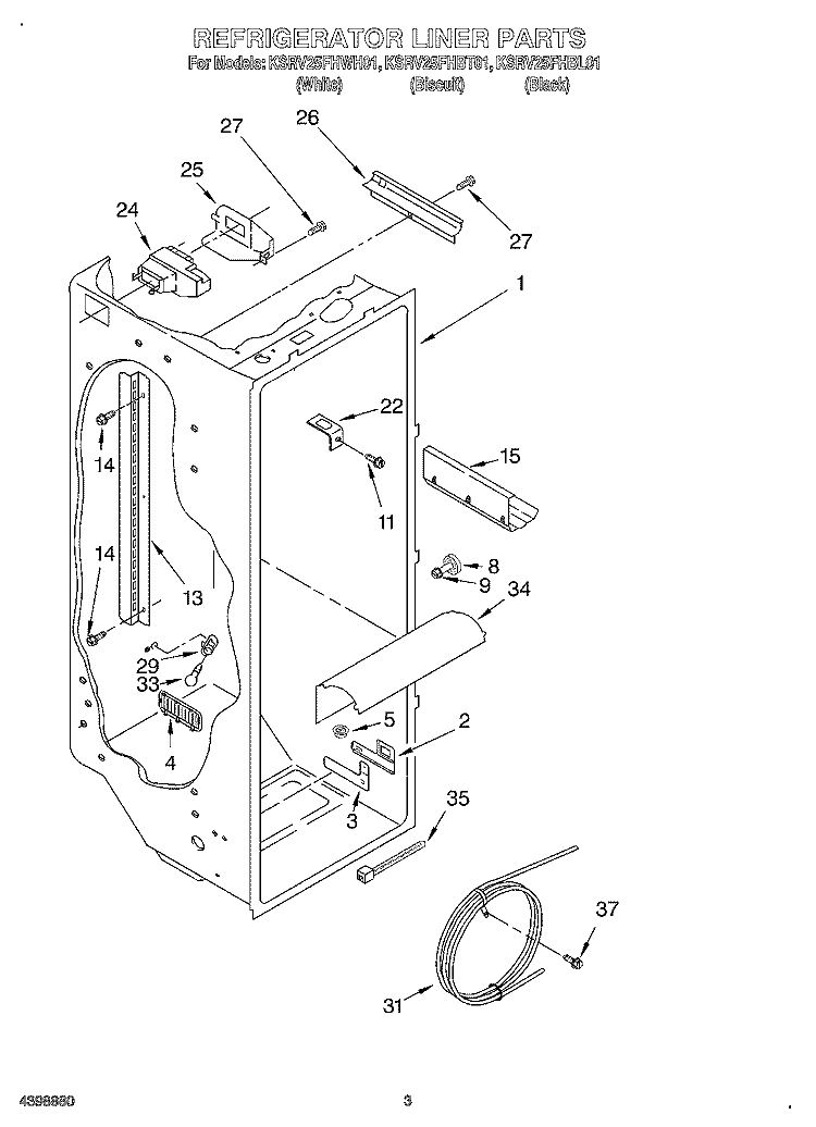 REFRIGERATOR LINER Diagram and Parts List for KSRV25FHBT01  KitchenAid Refrigerator