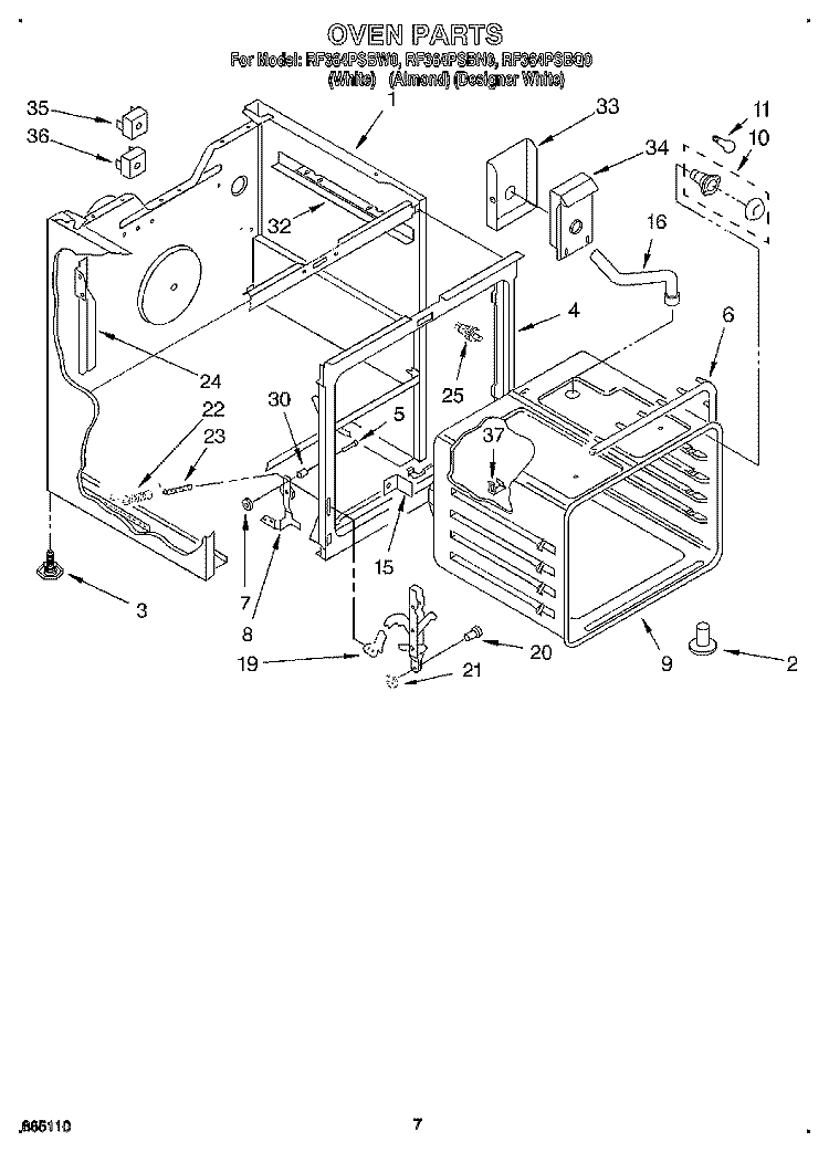 OVEN Diagram and Parts List for RF364PSBN0  Whirlpool Range
