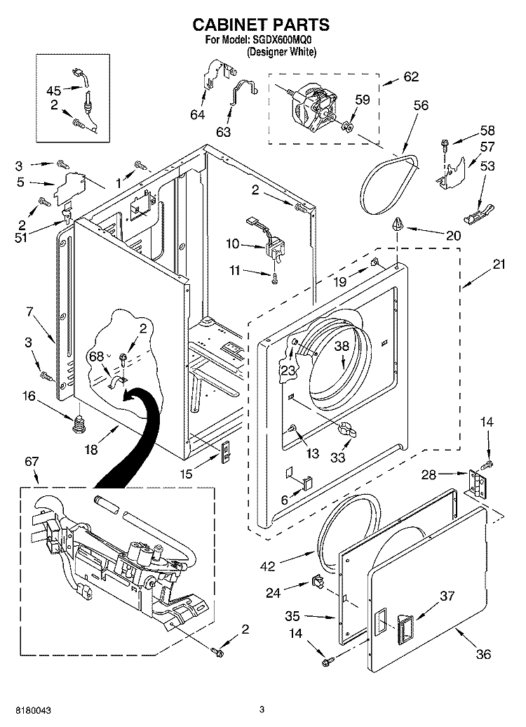 CABINET PARTS Diagram and Parts List for SGDX600MQ0  Whirlpool Dryer