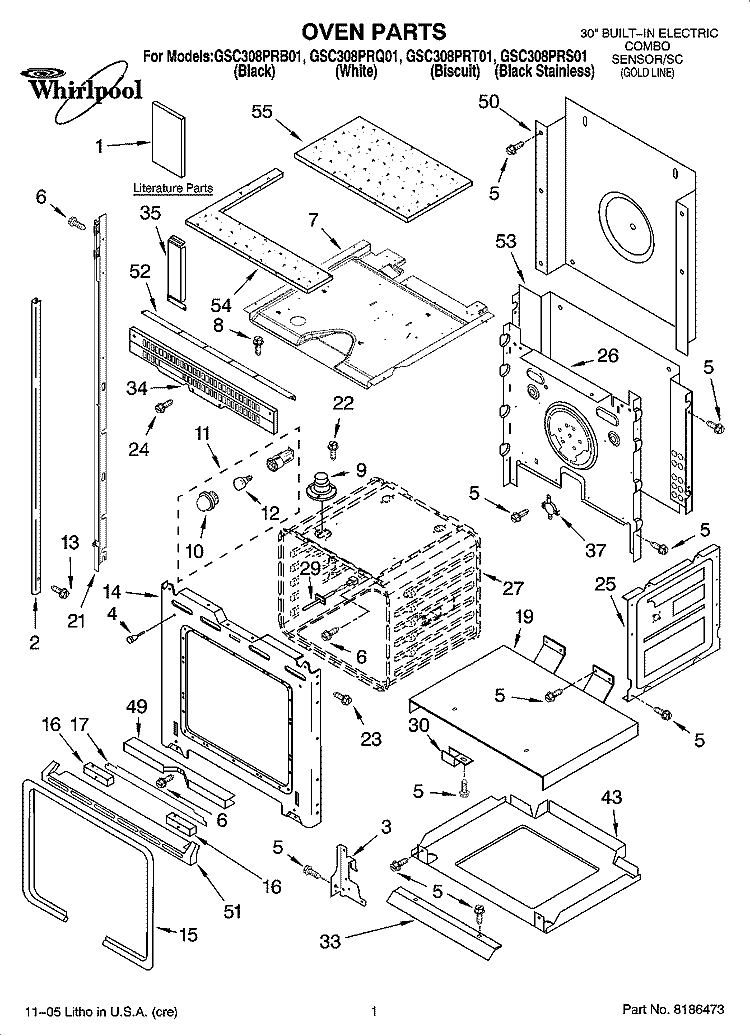 OVEN PARTS Diagram and Parts List for GSC308PRB01  Whirlpool Microwave Oven Combo