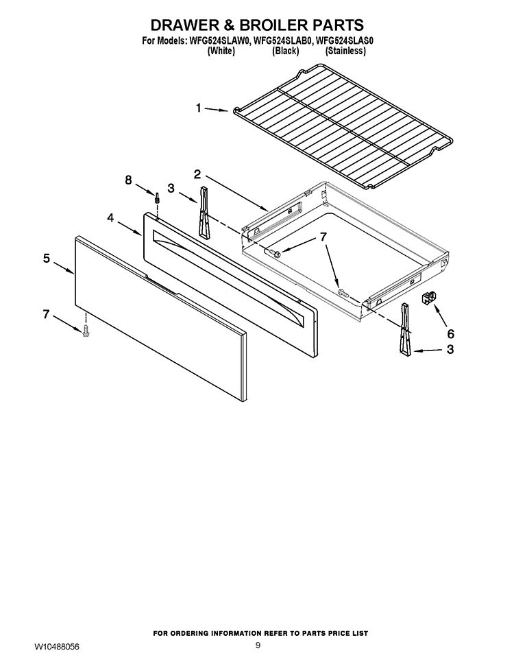 DRAWER & BROILER PARTS Diagram and Parts List for WFG524SLAW0  Whirlpool Range
