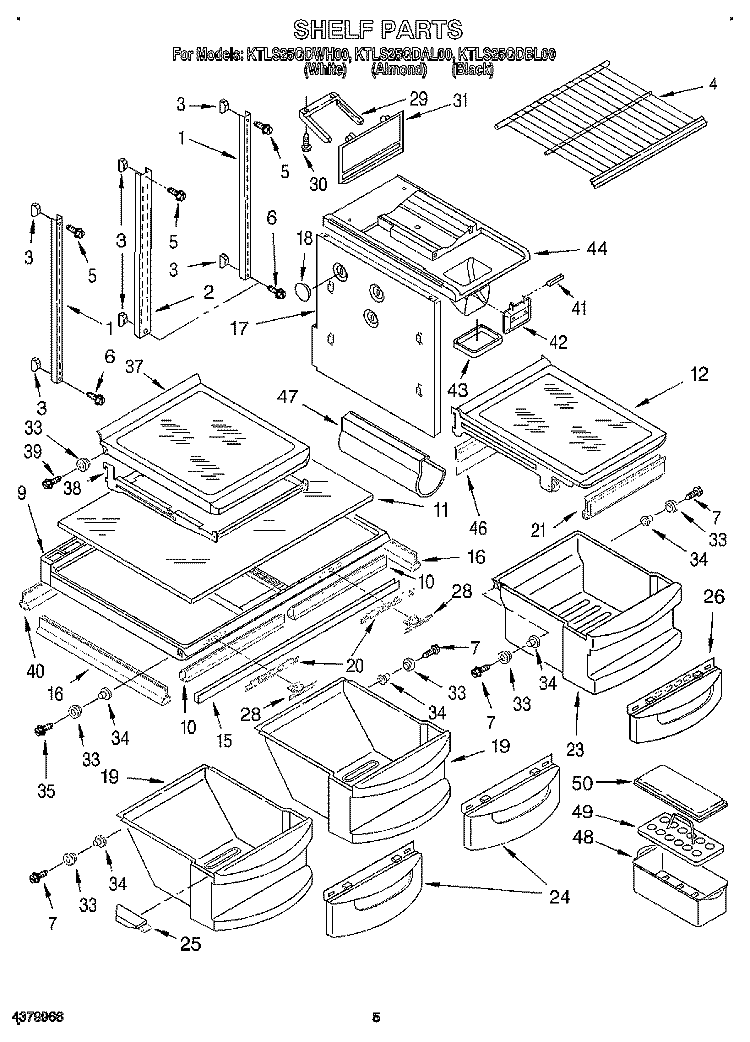 SHELF Diagram and Parts List for KTLS25QDBL00  KitchenAid Refrigerator