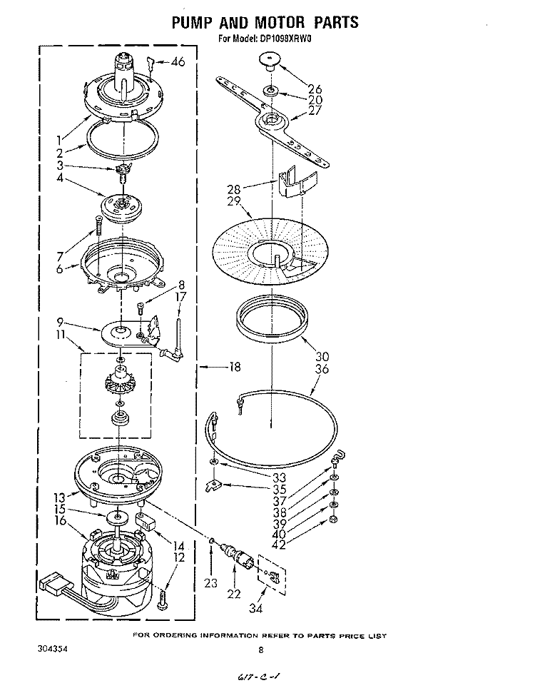 PUMP AND MOTOR Diagram and Parts List for DP1098XRN0  Whirlpool Dishwasher