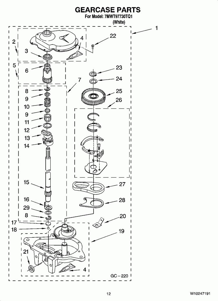 GEARCASE PARTS, OPTIONAL PARTS (NOT INCLUDED) Diagram and Parts List for 7MWT97730TQ1  Whirlpool Washer