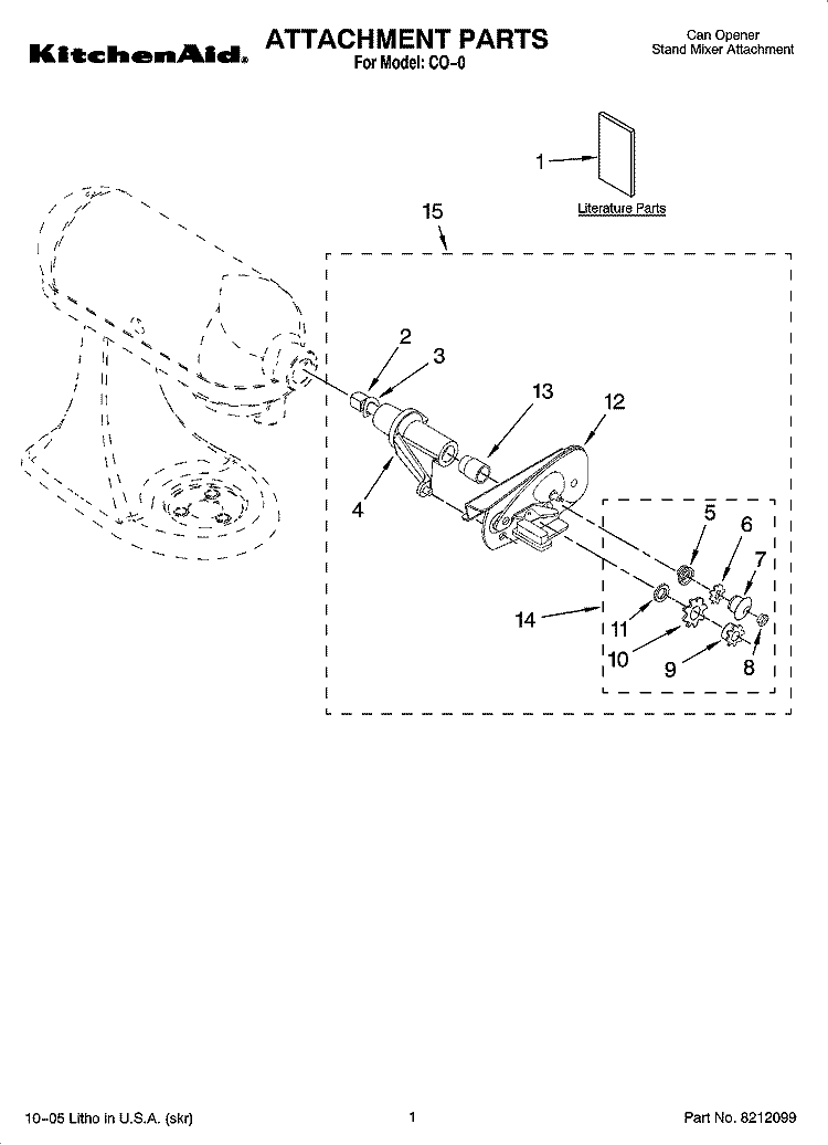ATTACHMENT PARTS Diagram and Parts List for CO-0  KitchenAid Mixer