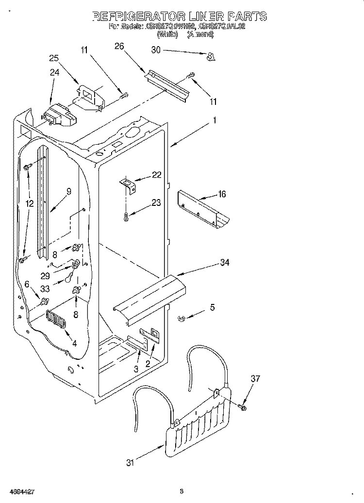 REFRIGERATOR LINER Diagram and Parts List for KSRS27QDAL02  KitchenAid Refrigerator