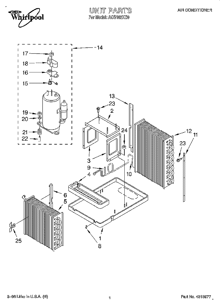 UNIT, LITERATURE Diagram and Parts List for ACS102XE0  Whirlpool Air Conditioner
