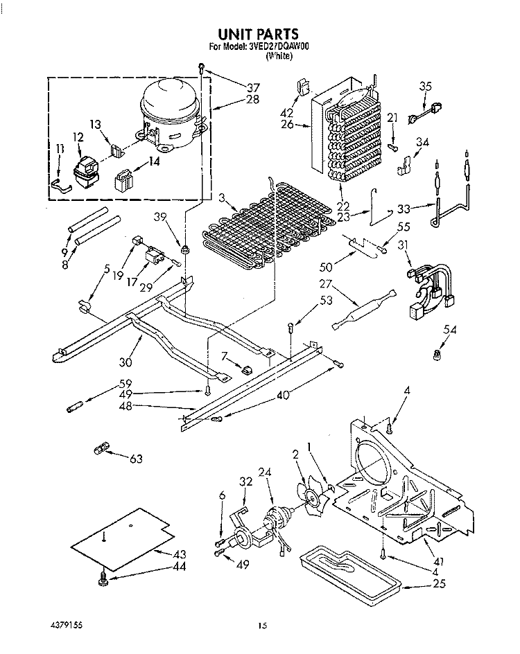 UNIT Diagram and Parts List for 3VED27DQAW00  Whirlpool Refrigerator