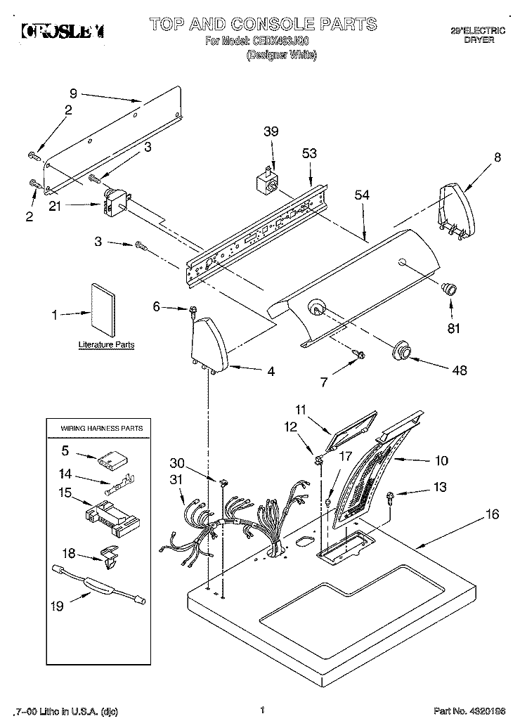 SECTION Diagram and Parts List for CEDX463JQ0  Crosley Dryer