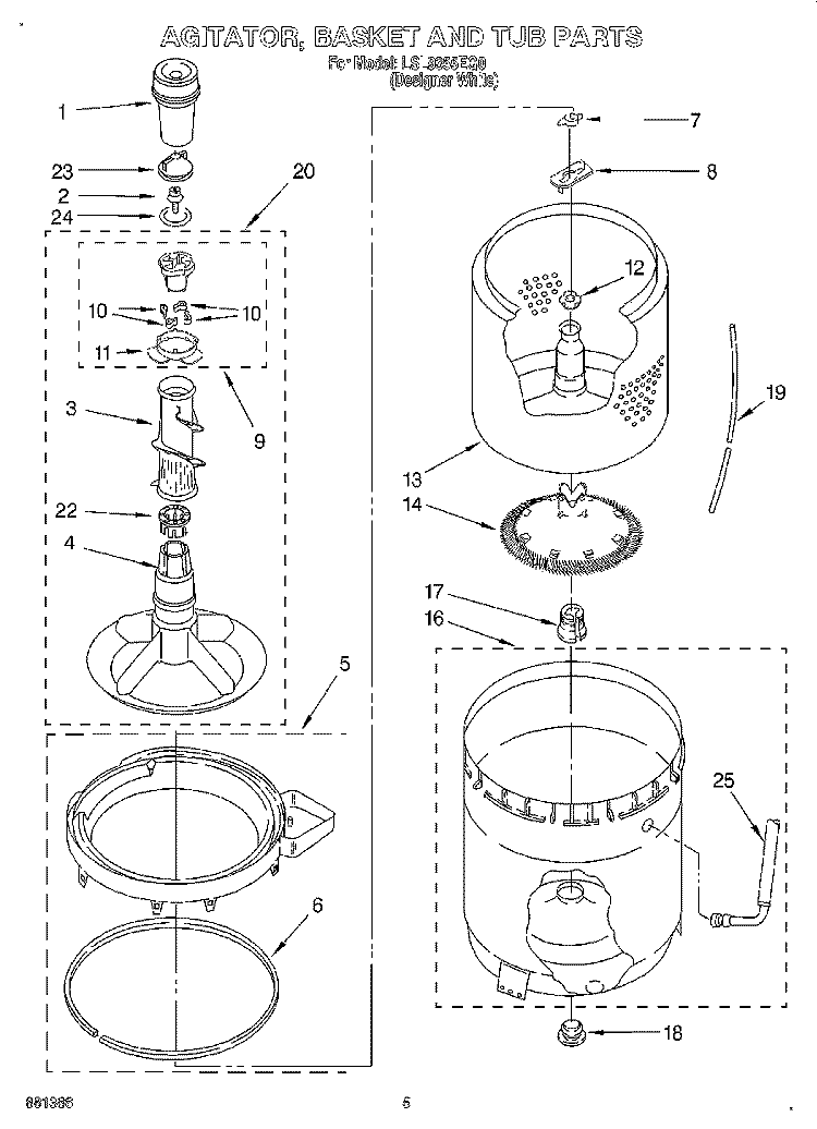 AGITATOR, BASKET AND TUB Diagram and Parts List for LSL9355EQ0  Whirlpool Washer