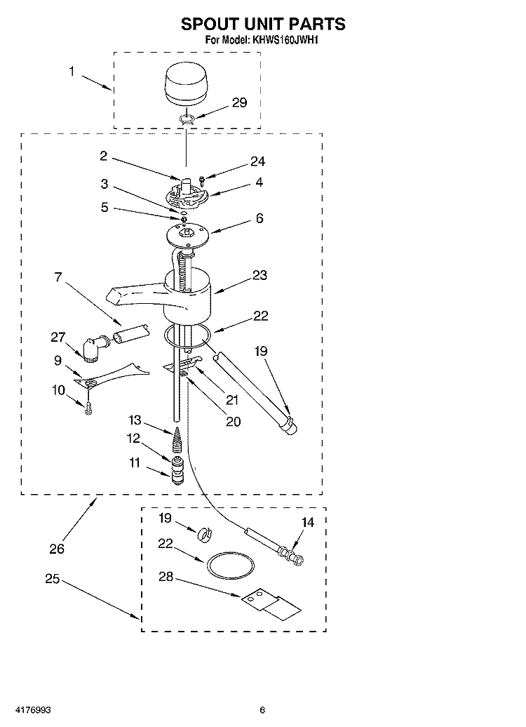 SPOUT UNIT Diagram and Parts List for KHWS160JWH1  KitchenAid Miscellaneous