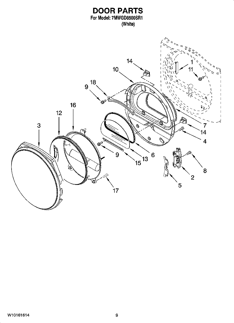DOOR PARTS, OPTIONAL PARTS (NOT INCLUDED) Diagram and Parts List for 7MWGD8500SR1  Whirlpool Dryer