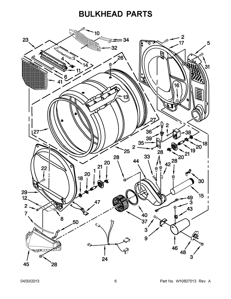 BULKHEAD PARTS Diagram and Parts List for 7MWGD5700BC0  Whirlpool Dryer