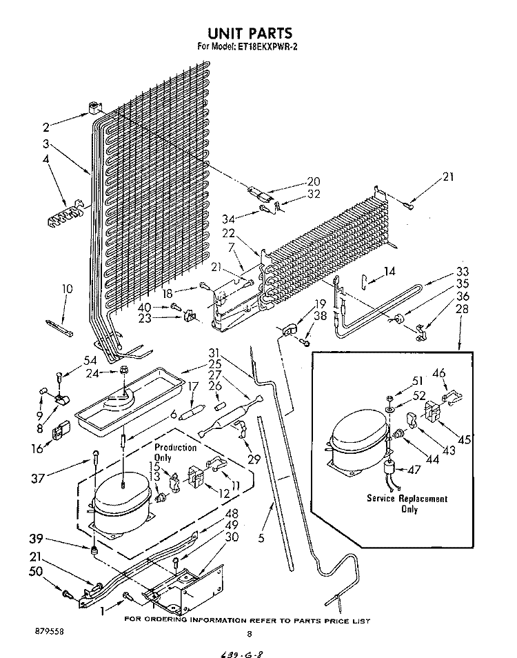 UNIT Diagram and Parts List for ET18EKXPWR2  Whirlpool Refrigerator