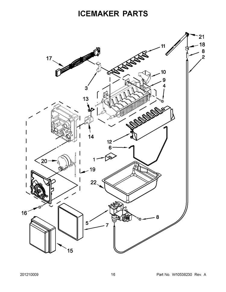 ICEMAKER PARTS Diagram and Parts List for KFCO22EVBL5  KitchenAid Refrigerator