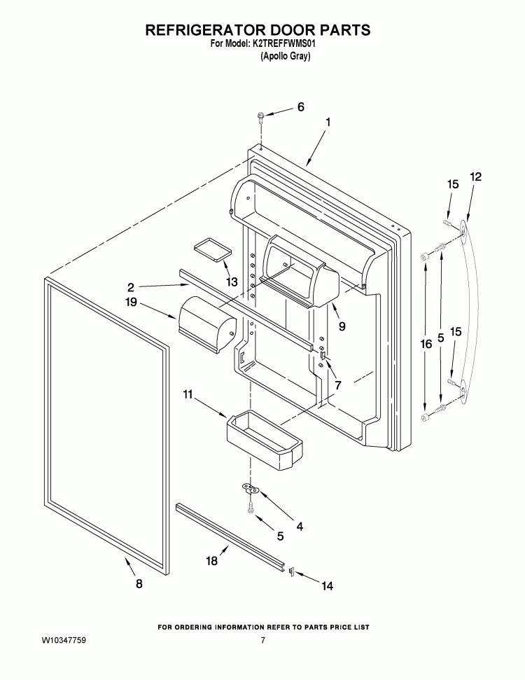 REFRIGERATOR DOOR PARTS Diagram and Parts List for K2TREFFWMS01  KitchenAid Refrigerator