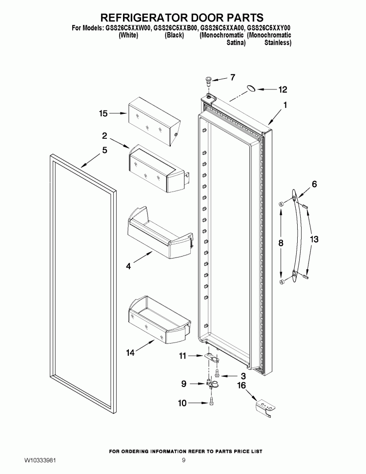 REFRIGERATOR DOOR PARTS Diagram and Parts List for GSS26C5XXA00  Whirlpool Refrigerator