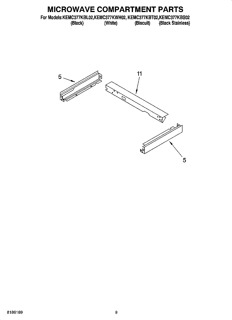 MICROWAVE COMPARTMENT PARTS Diagram and Parts List for KEMC377KBT02  KitchenAid Microwave Oven Combo