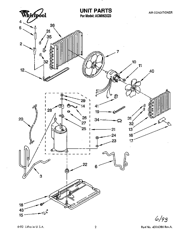 UNIT Diagram and Parts List for ACM062XZ0  Whirlpool Air Conditioner