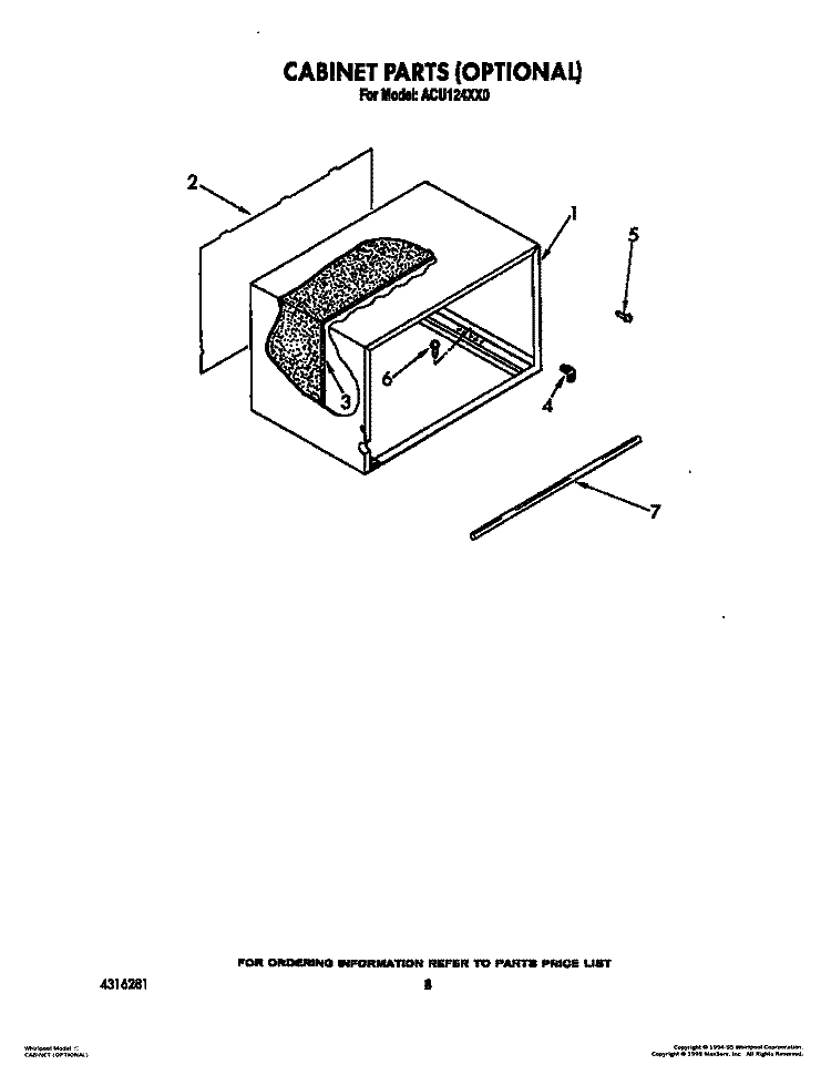 CABINET (OPTIONAL) Diagram and Parts List for ACU124XX0  Whirlpool Air Conditioner