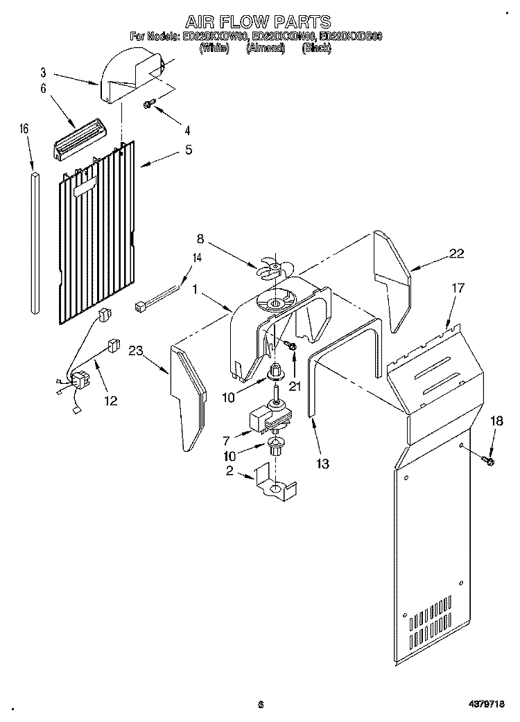 AIR FLOW Diagram and Parts List for ED22DKXDB00  Whirlpool Refrigerator