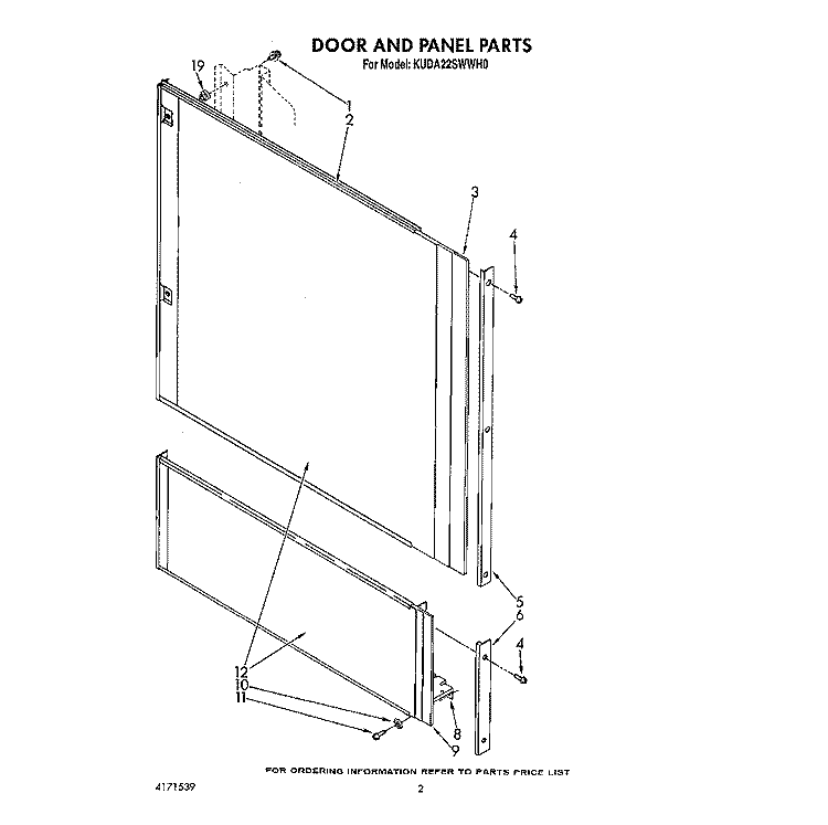 DOOR AND PANEL Diagram and Parts List for KUDA22SWWH0  KitchenAid Dishwasher