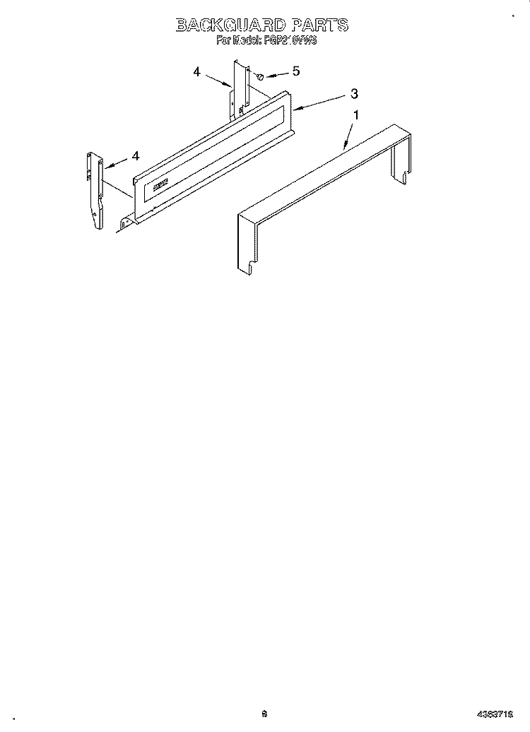BACKGUARD, LITERATURE Diagram and Parts List for FGP210VW6  Roper Range