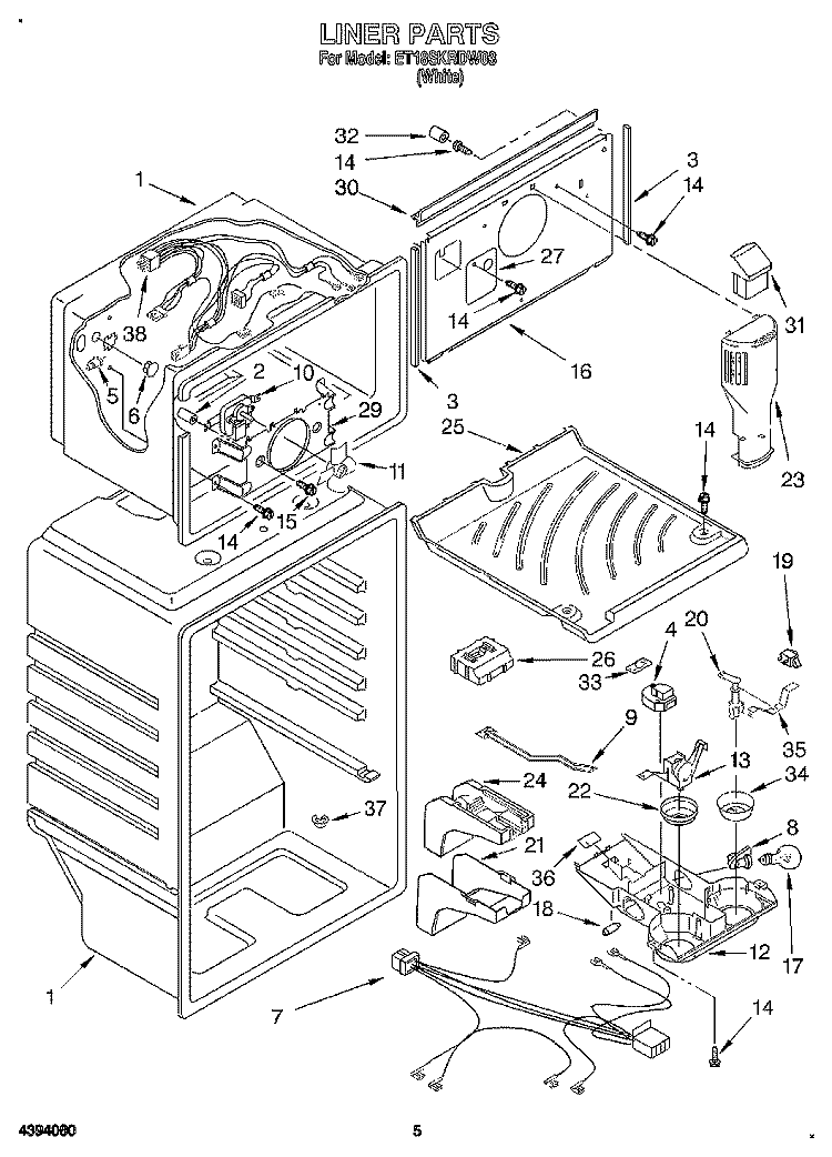 LINER Diagram and Parts List for ET18SKRDW03  Whirlpool Refrigerator