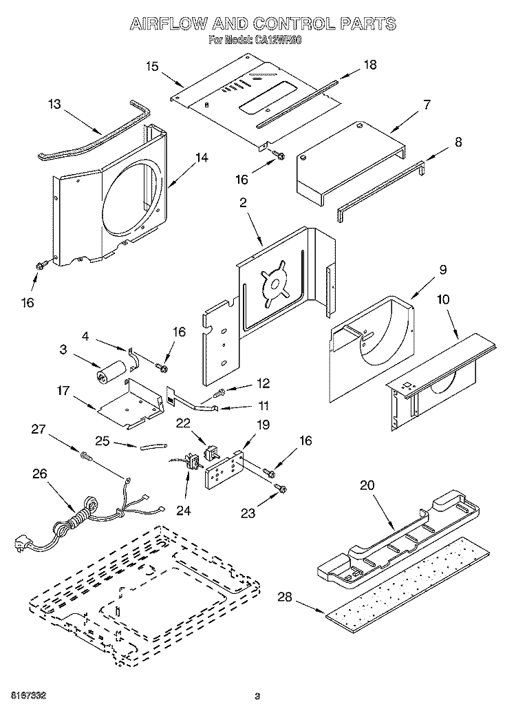 AIRFLOW AND CONTROL Diagram and Parts List for CA12WR90  Crosley Air Conditioner