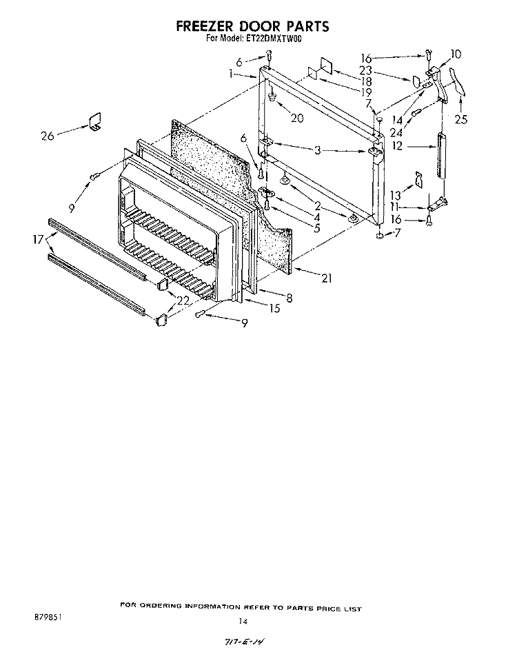 FREEZER DOOR , MISCELLANEOUS Diagram and Parts List for ET22DMXTF00  Whirlpool Refrigerator