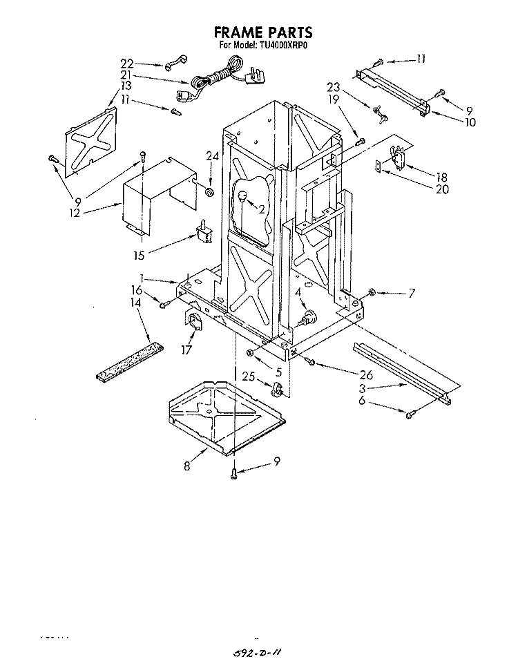 FRAME Diagram and Parts List for TU4000XRP0  Whirlpool Trash Compactor