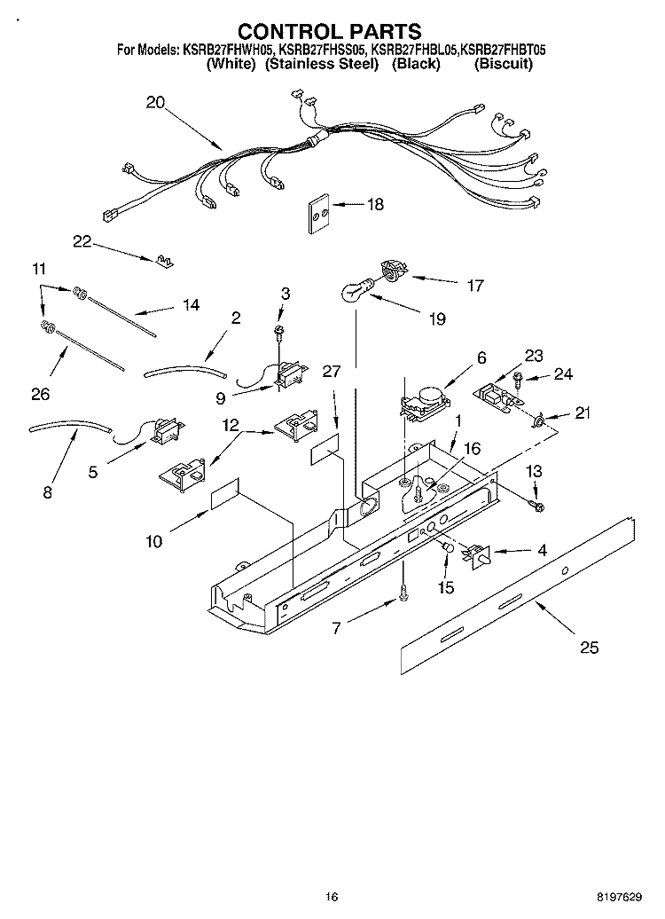 CONTROL Diagram and Parts List for KSRB27FHBL05  KitchenAid Refrigerator