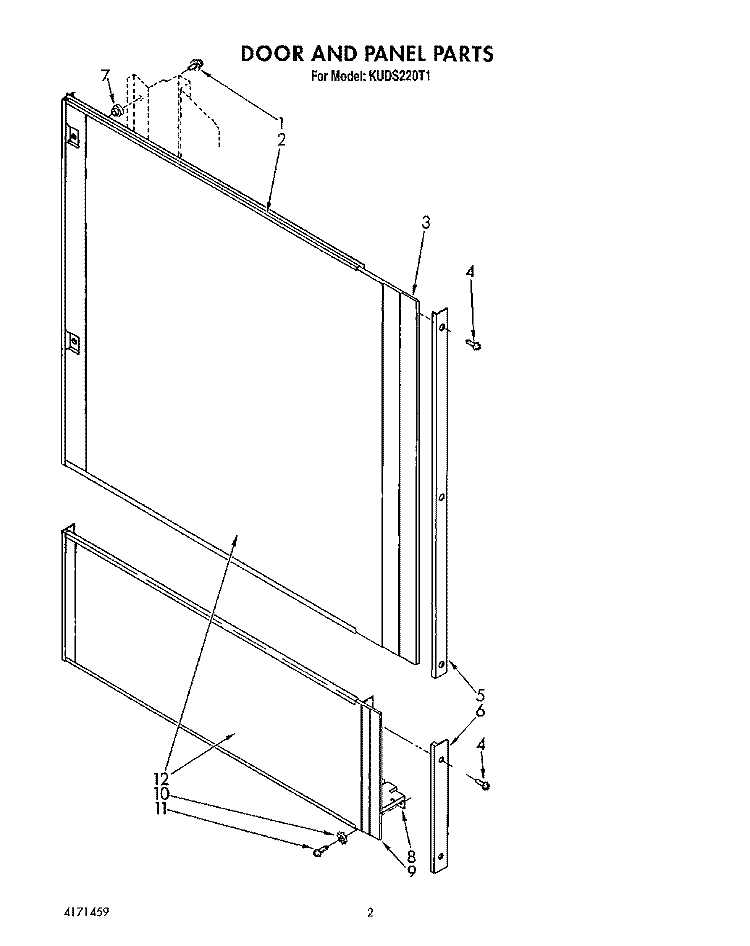DOOR AND PANEL Diagram and Parts List for KUDS220T1  KitchenAid Dishwasher