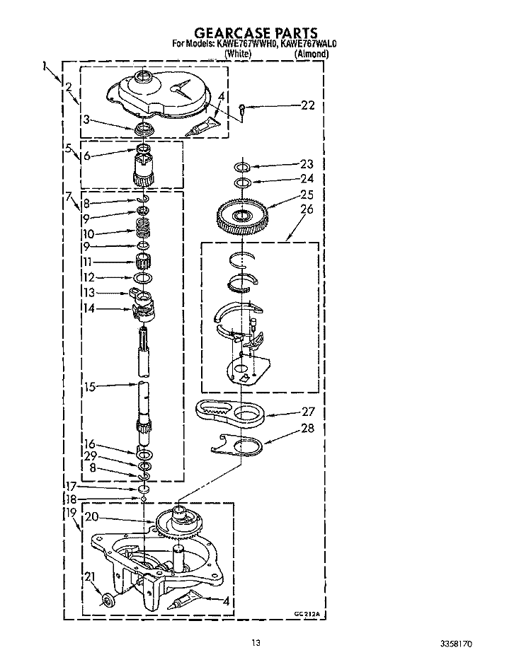 GEARCASE Diagram and Parts List for KAWE767WWH0  KitchenAid Washer