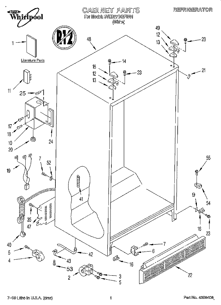 CABINET, LITERATURE Diagram and Parts List for 3VED27DQFW01  Whirlpool Refrigerator