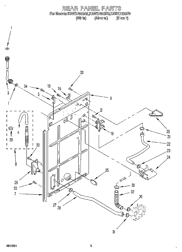 REAR PANEL Diagram and Parts List for KAWS700GQ0  KitchenAid Washer