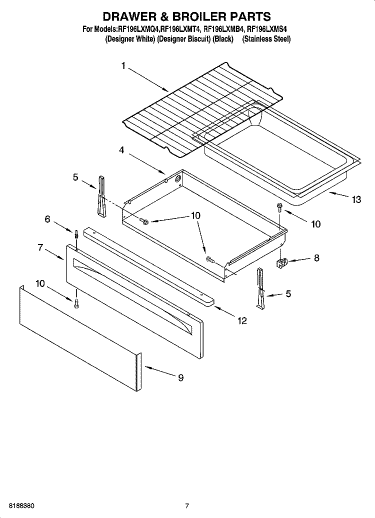 DRAWER & BROILER PARTS, OPTIONAL PARTS Diagram and Parts List for RF196LXMB4  Whirlpool Range