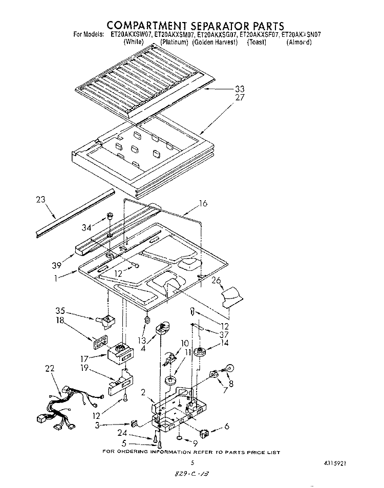 COMPARTMENT SEPARATOR Diagram and Parts List for ET20AKXSW07  Whirlpool Refrigerator