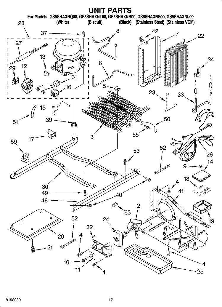 UNIT PARTS Diagram and Parts List for GS5SHAXNQ00  Whirlpool Refrigerator