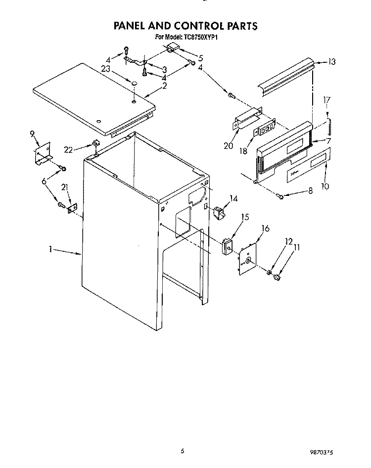 PANEL AND CONTROL Diagram and Parts List for TC8750XYP1  Whirlpool Trash Compactor