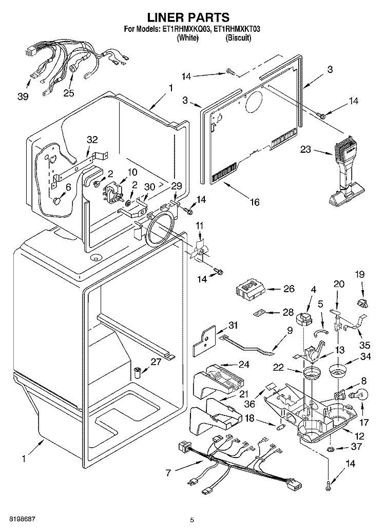 LINER PARTS Diagram and Parts List for ET1RHMXKT03  Whirlpool Refrigerator