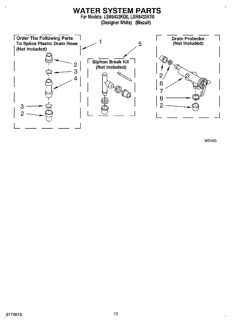 WATER SYSTEM Diagram and Parts List for LSR8433KT0  Whirlpool Washer