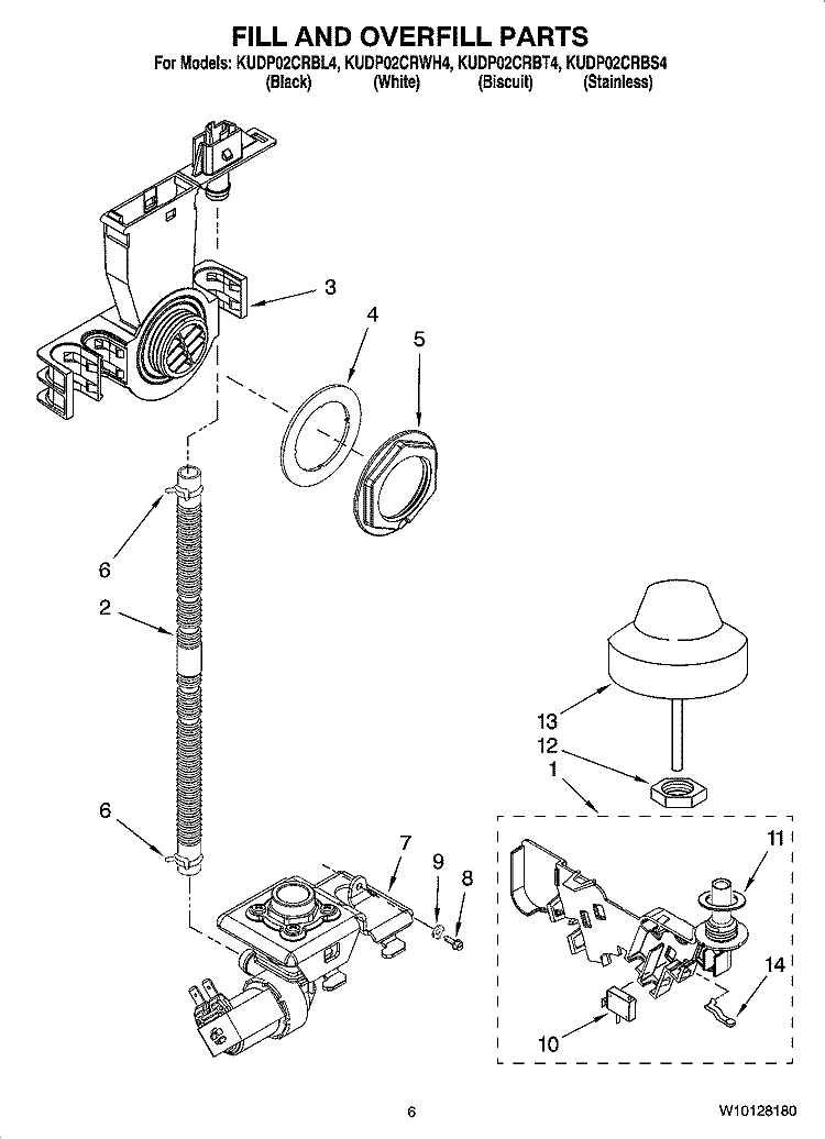 FILL AND OVERFILL PARTS Diagram and Parts List for KUDP02CRBS4  KitchenAid Dishwasher